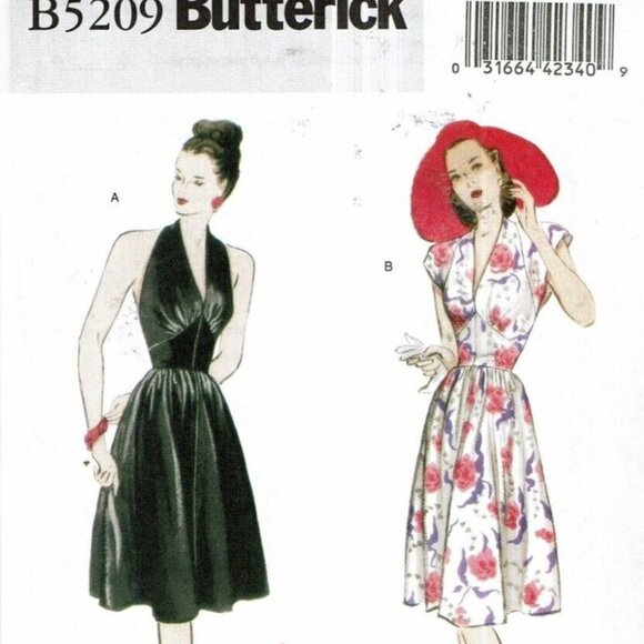 Butterick B5209 Retro 1947 Dress Pattern Halter Cap Sleeve Misses 6-8-10-12 - Picture 1 of 3